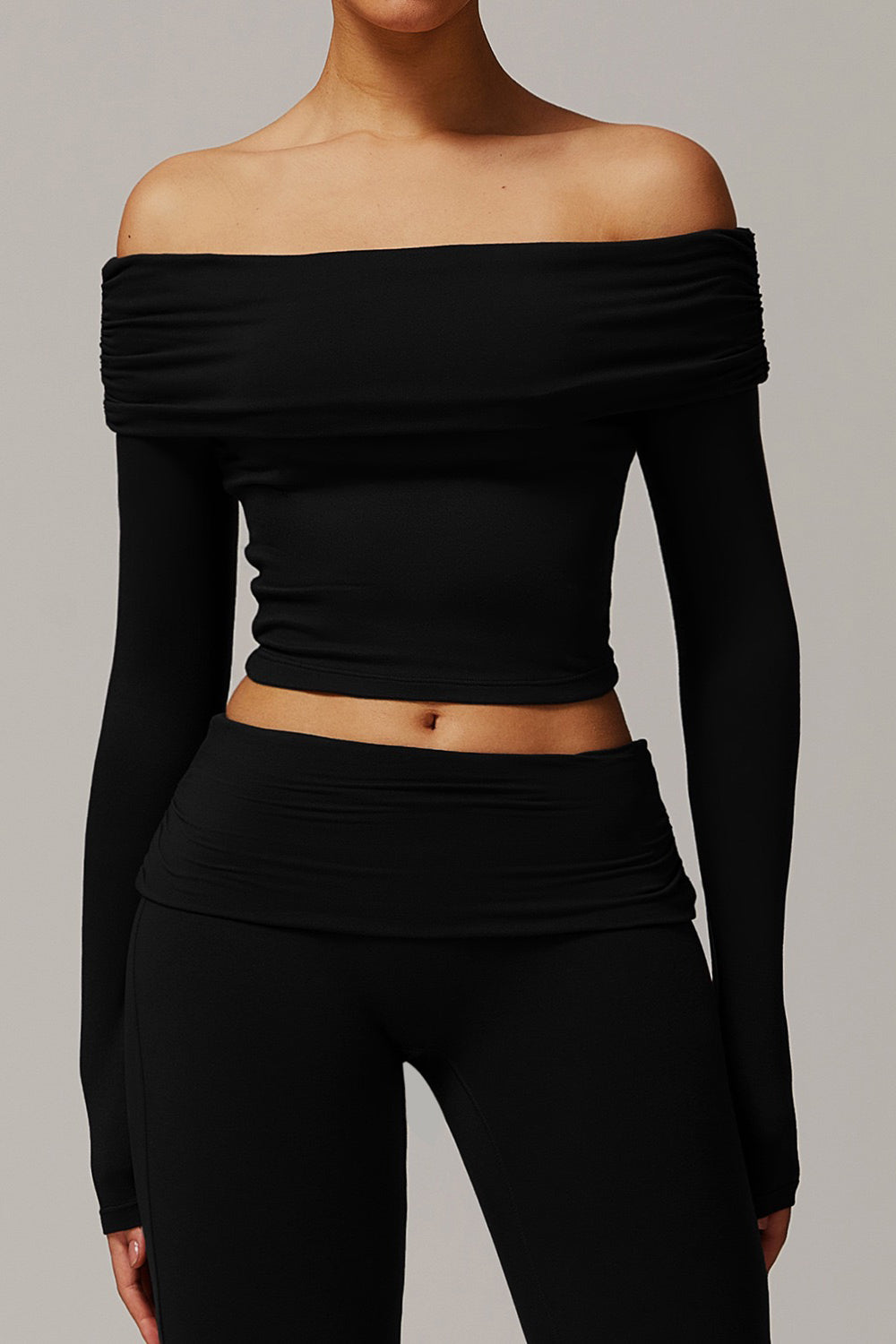 Foldover Ruched Long Sleeve Crop Top