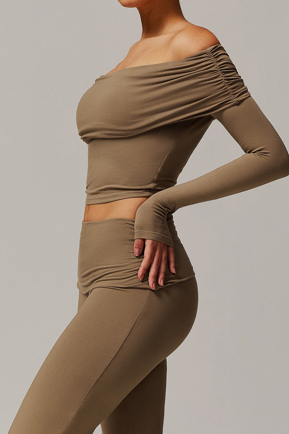 Foldover Ruched Long Sleeve Crop Top