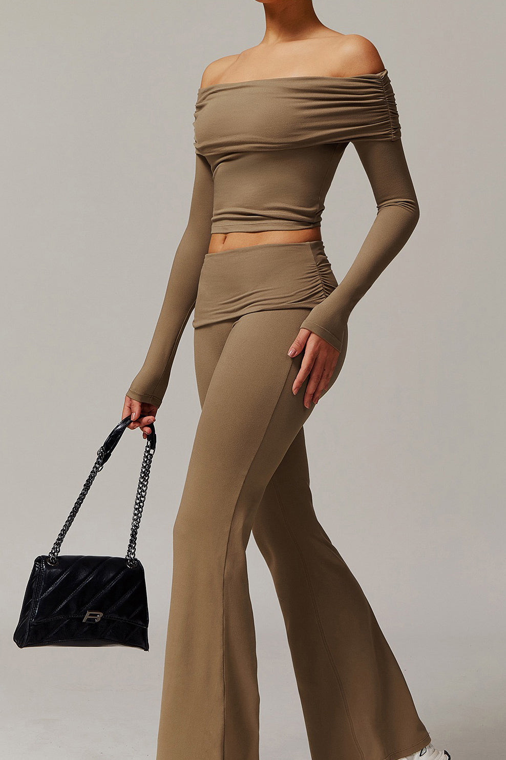 Foldover Ruched Long Sleeve Crop Top