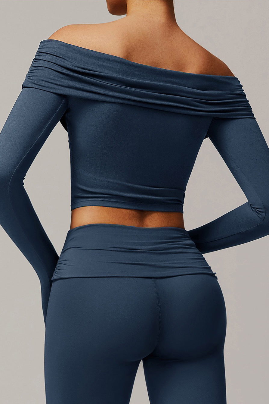 Foldover Ruched Long Sleeve Crop Top