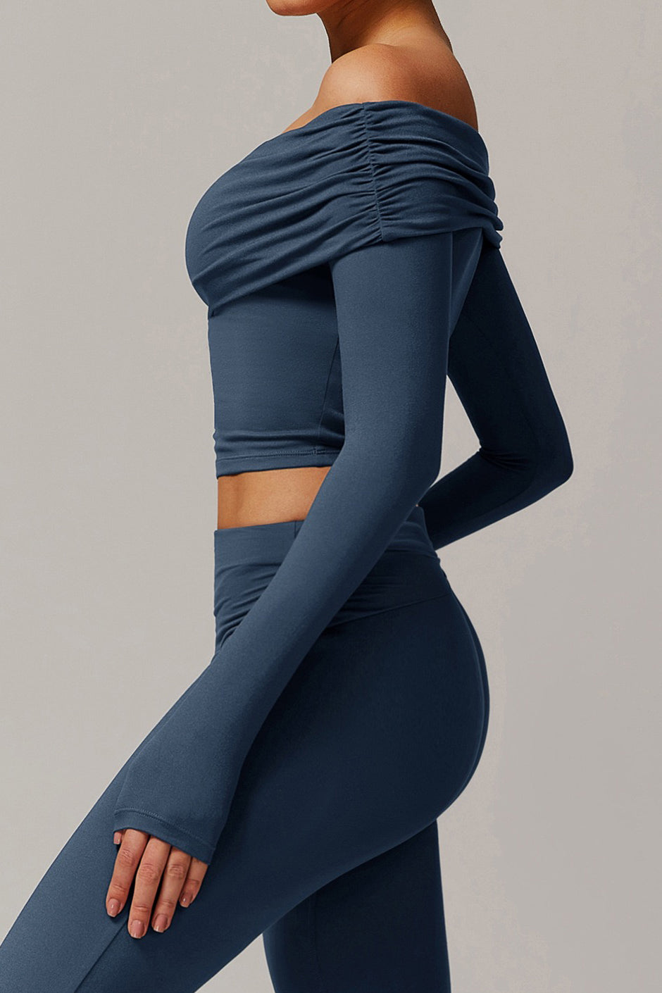 Foldover Ruched Long Sleeve Crop Top