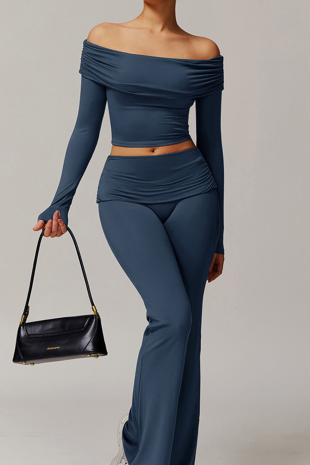 Foldover Ruched Long Sleeve Crop Top