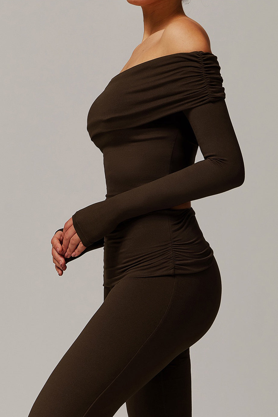Foldover Ruched Long Sleeve Crop Top