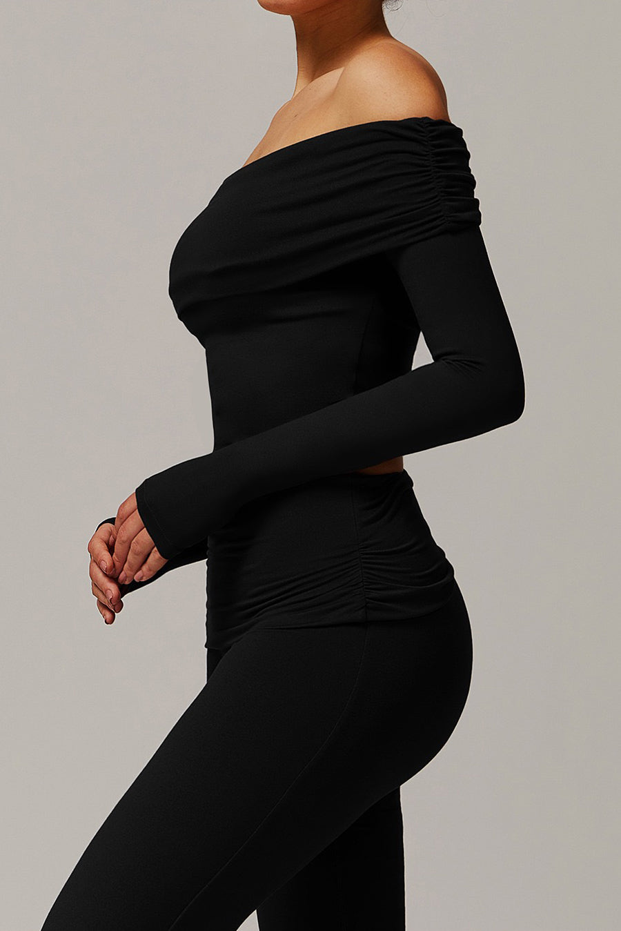 Foldover Ruched Long Sleeve Crop Top