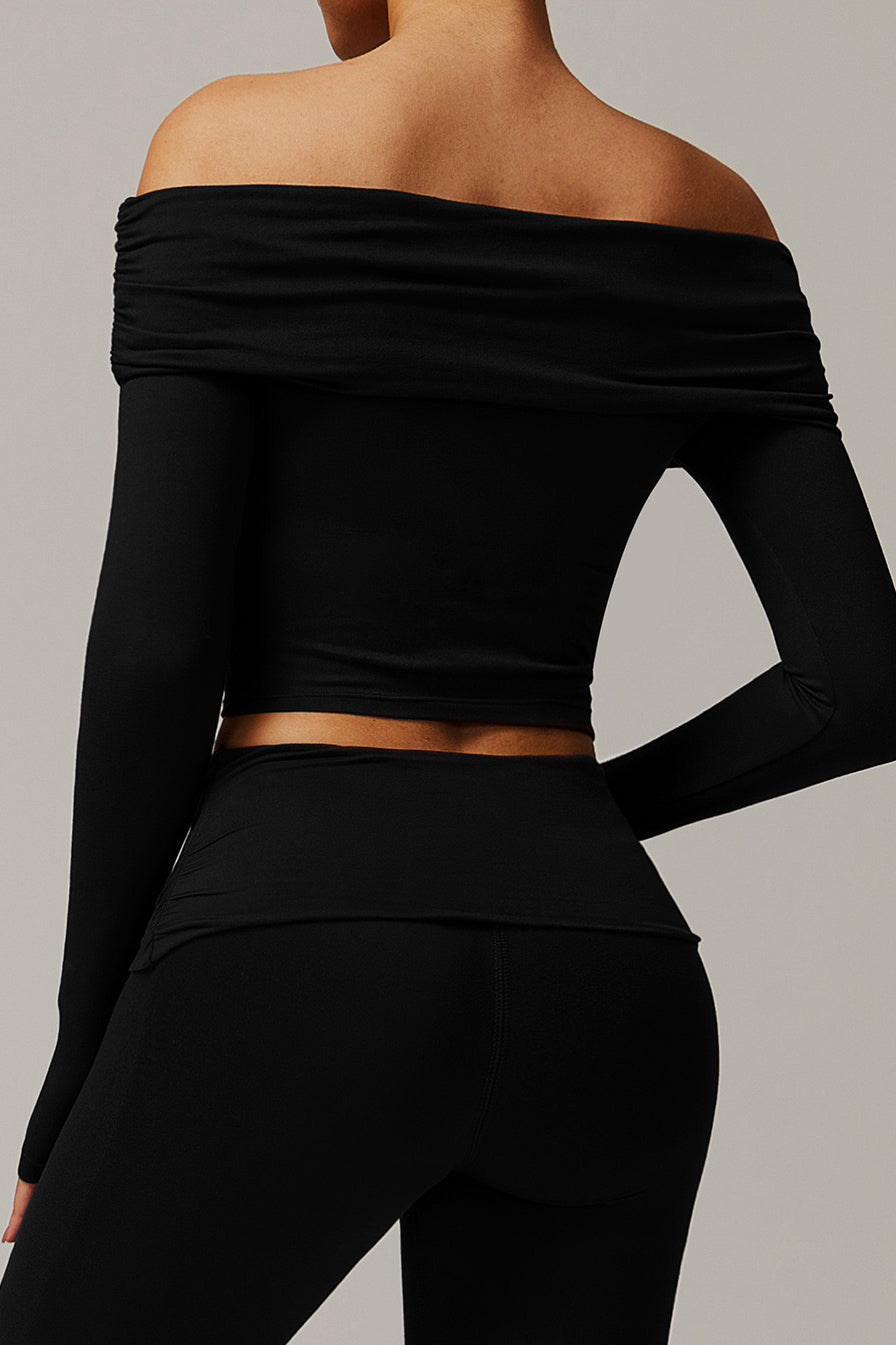 Foldover Ruched Long Sleeve Crop Top