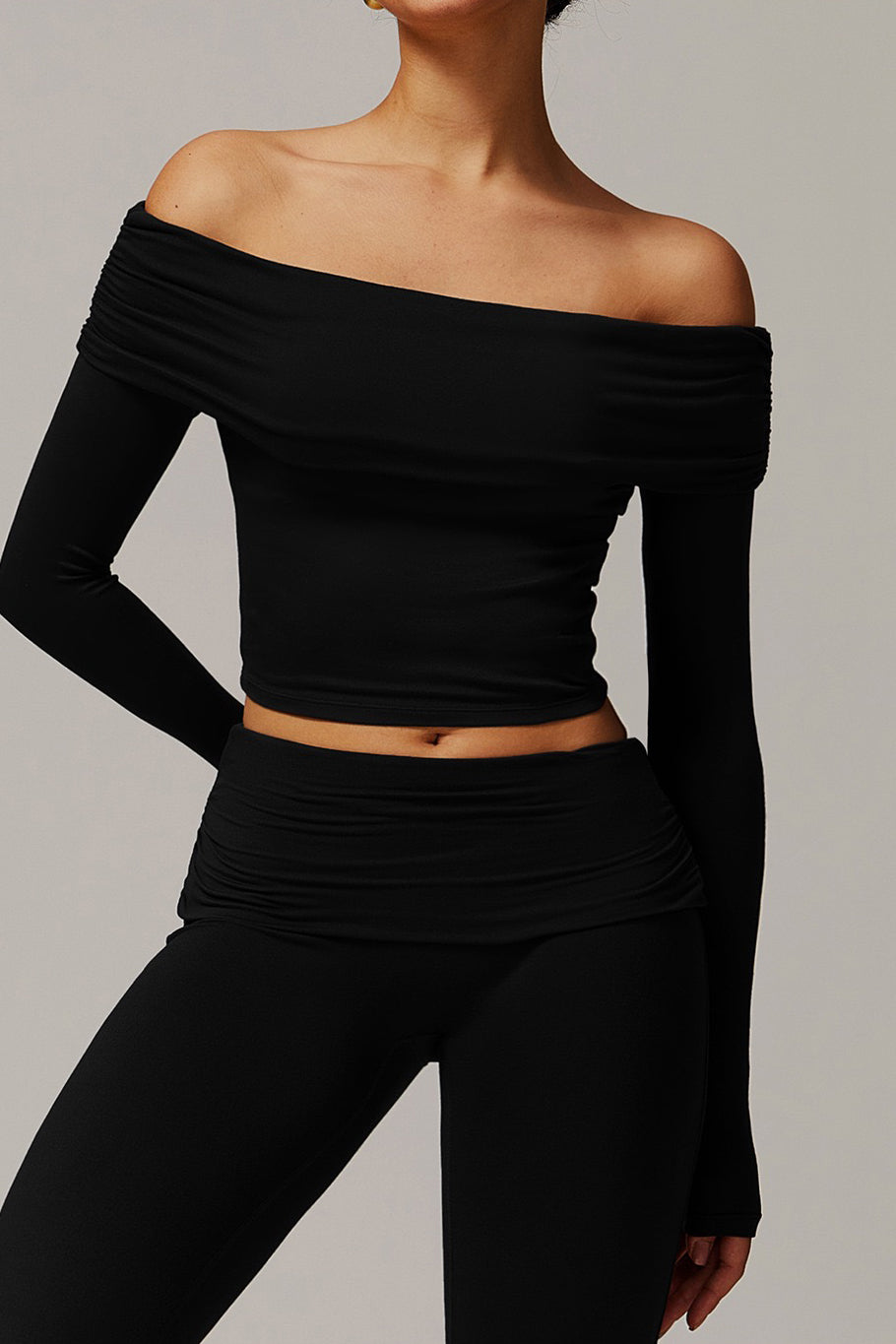 Foldover Ruched Long Sleeve Crop Top
