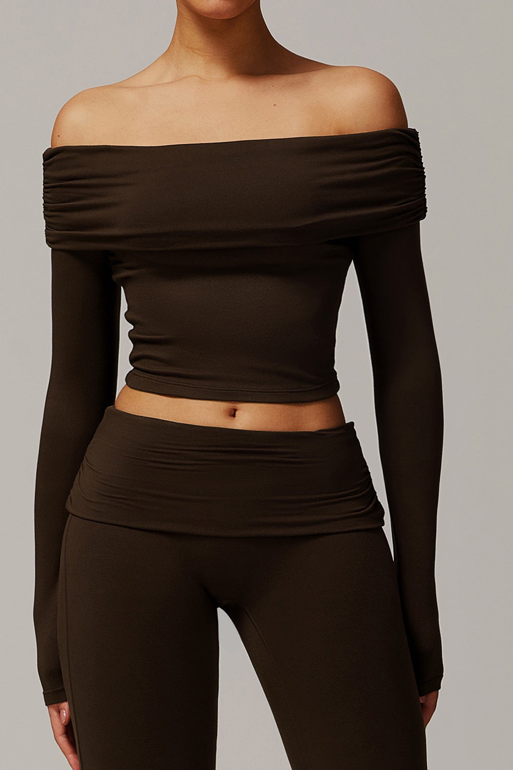 Foldover Ruched Long Sleeve Crop Top