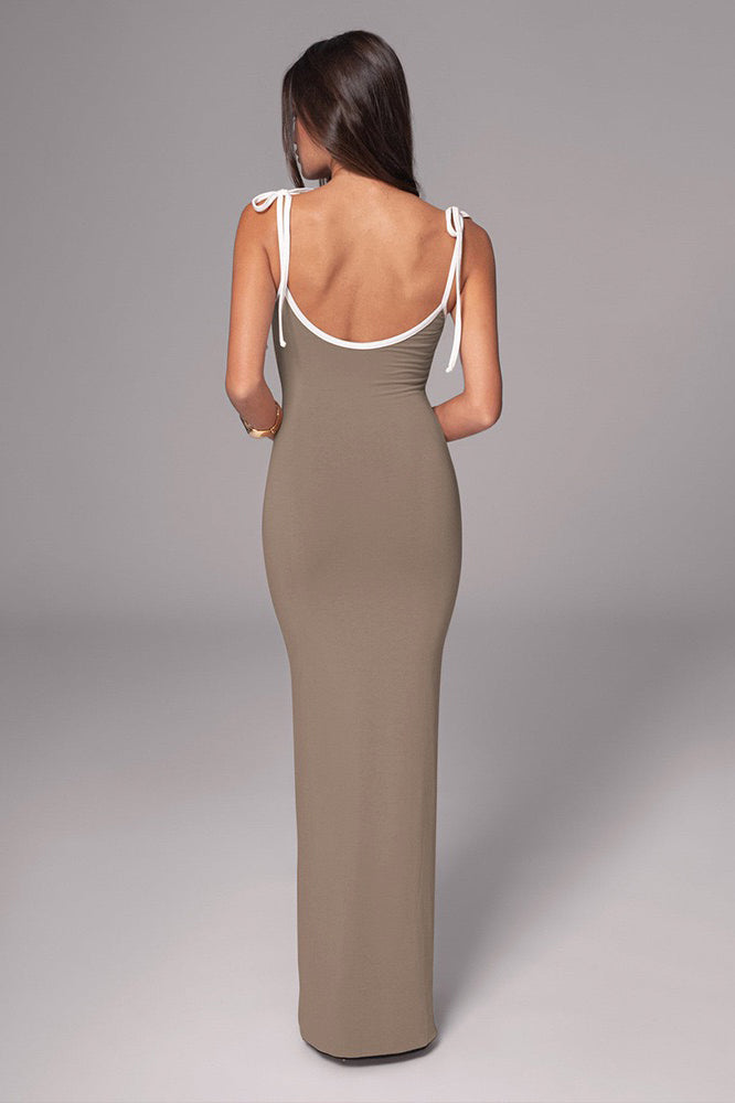 Viola - Scoop Neck Tie Shoulder Maxi Dress