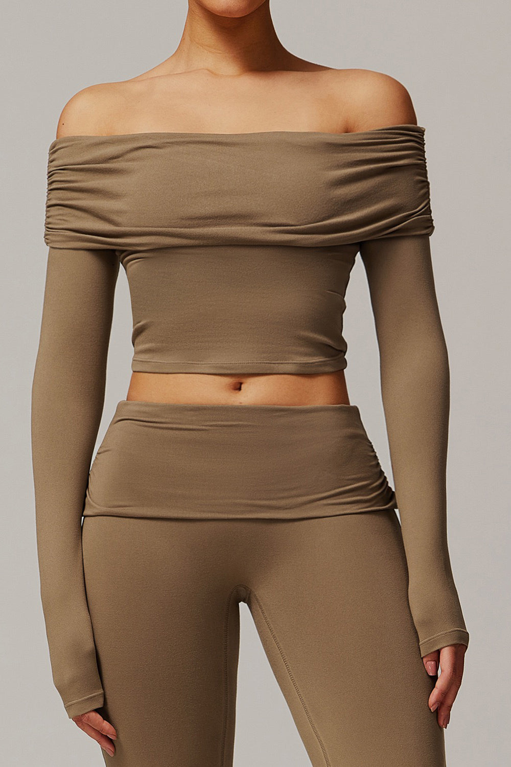 Foldover Ruched Long Sleeve Crop Top