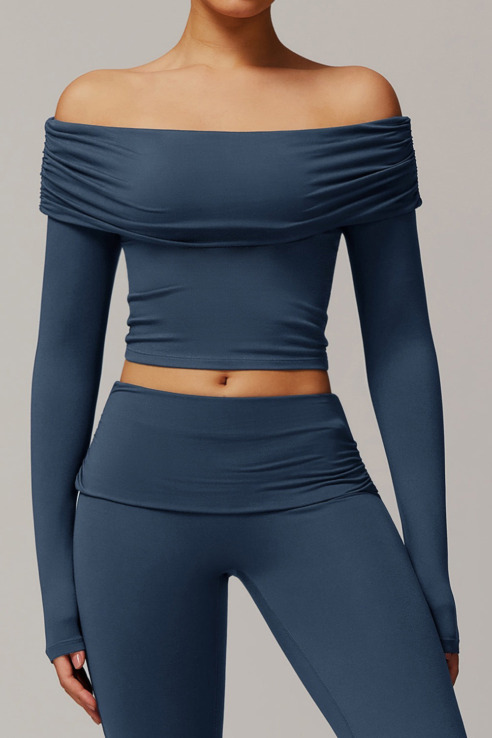 Foldover Ruched Long Sleeve Crop Top