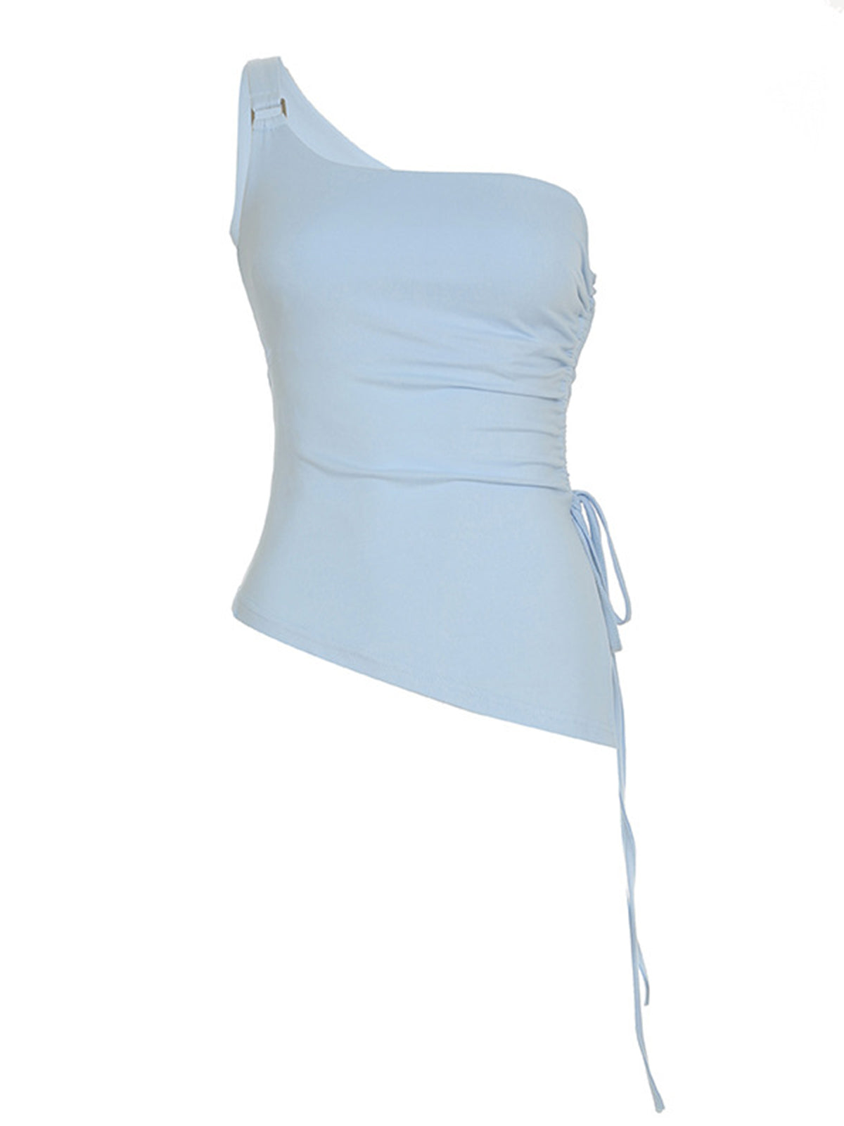 Asymmetric One Shoulder Ruched Top