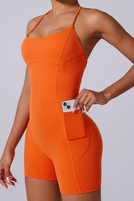 Scoop Neck Twist Strap Back Jumpsuit