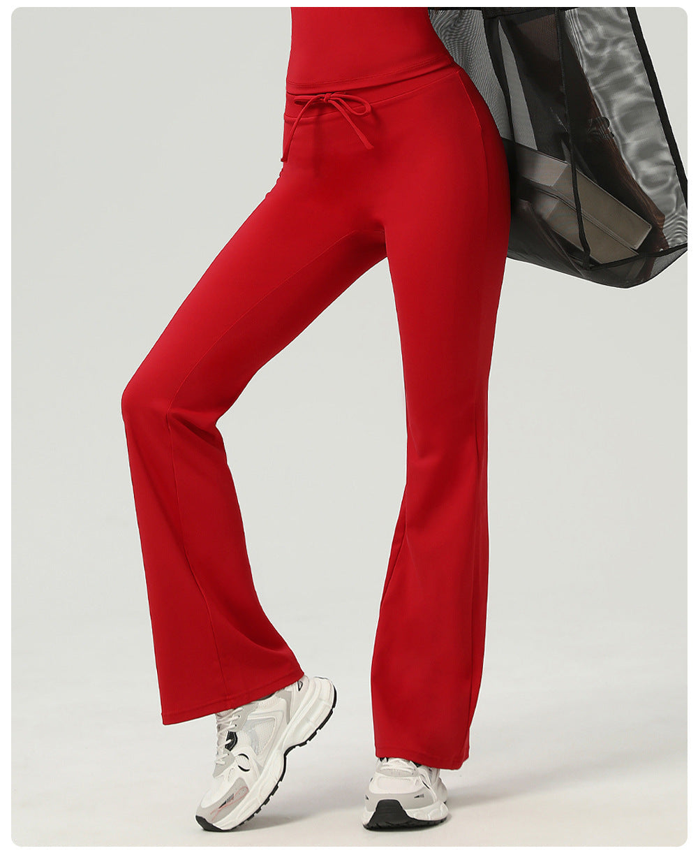 High Rise Drawstring Waist Flare Legging