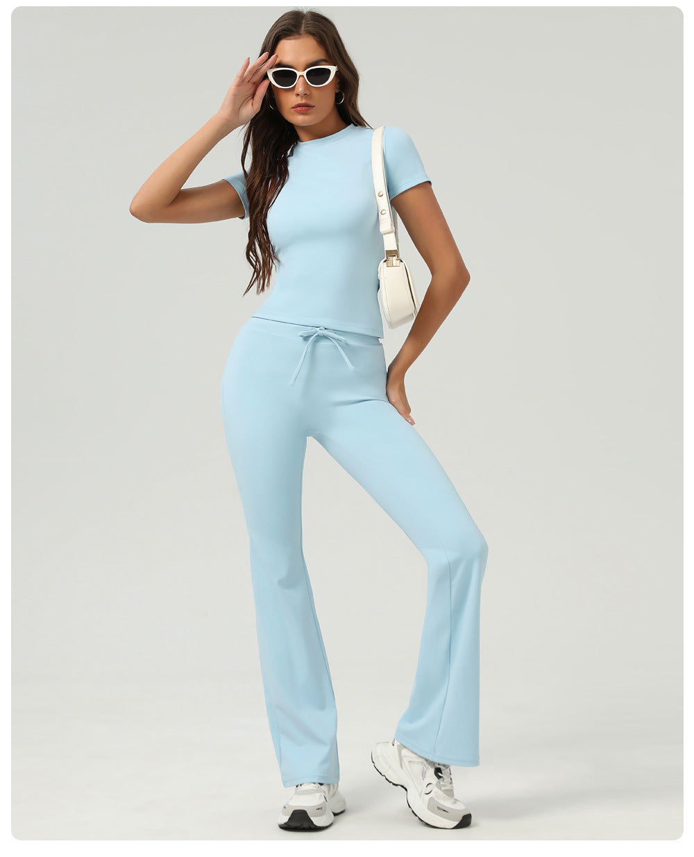 High Rise Drawstring Waist Flare Legging