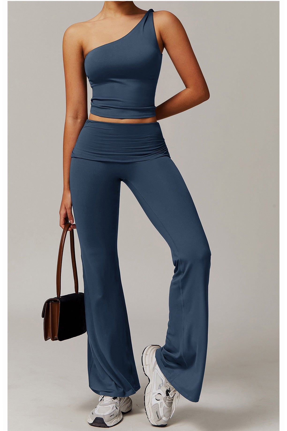 Foldover Ruched Side Flare Legging