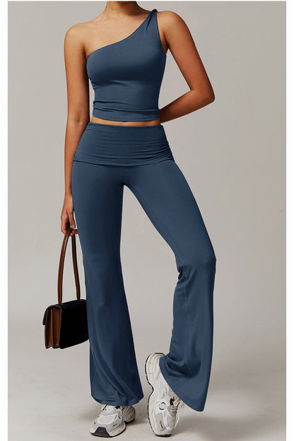 Foldover Ruched Side Flare Legging
