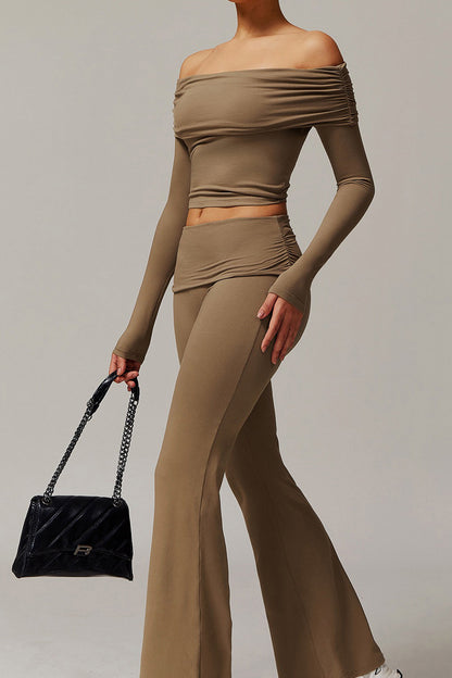 Foldover Ruched Long Sleeve Crop Top