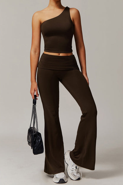 Foldover Ruched Side Flare Legging