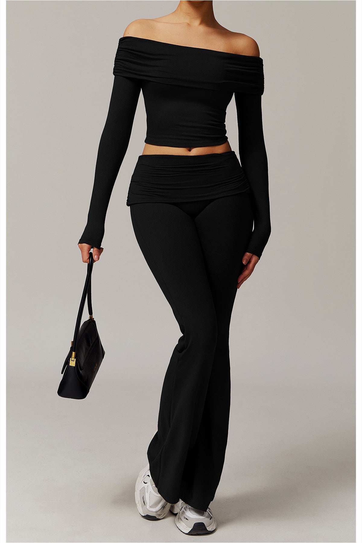 Foldover Ruched Side Flare Legging