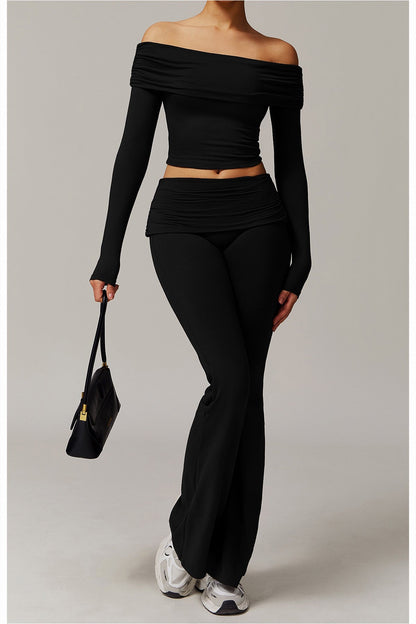 Foldover Ruched Side Flare Legging