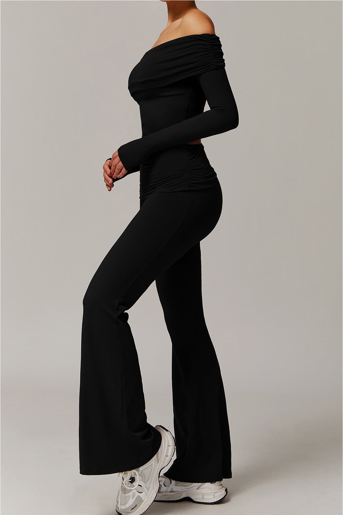 Foldover Ruched Side Flare Legging