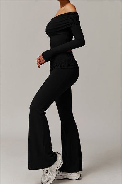 Foldover Ruched Side Flare Legging