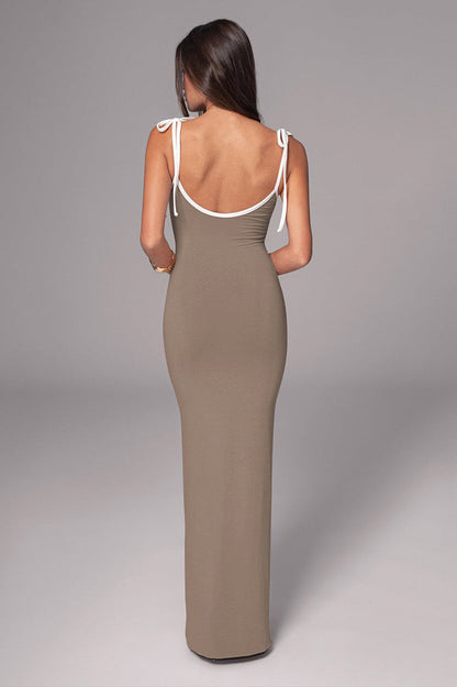 Viola - Scoop Neck Tie Shoulder Maxi Dress