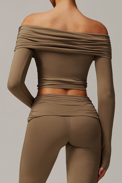 Foldover Ruched Long Sleeve Crop Top